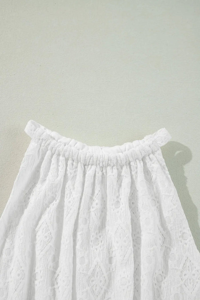 White Lace Sleeveless Knot Hollow Out Back Tied Waist Mini Dress - Dresses/Mini Dresses