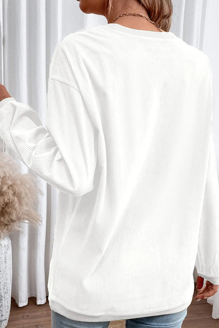 White Ribbed Corduroy Oversized Sweatshirt - Tops/Sweatshirts & Hoodies