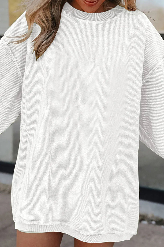 White Ribbed Corduroy Oversized Sweatshirt - Tops/Sweatshirts & Hoodies