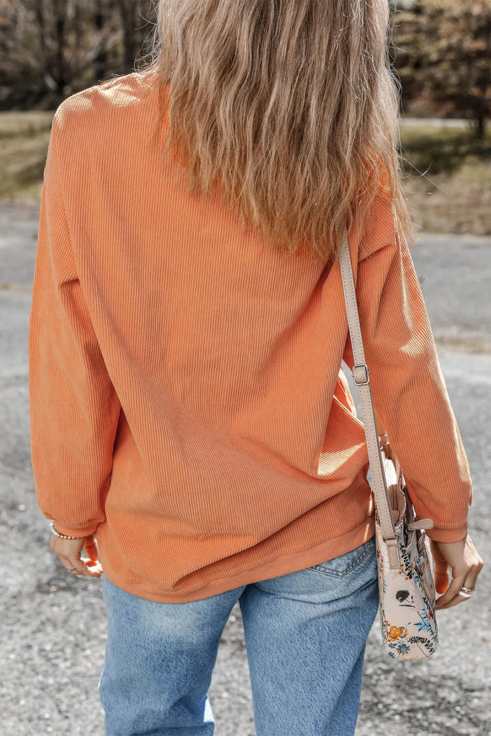 White Ribbed Corduroy Oversized Sweatshirt - Tops/Sweatshirts & Hoodies