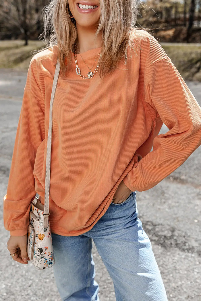 White Ribbed Corduroy Oversized Sweatshirt - Tops/Sweatshirts & Hoodies