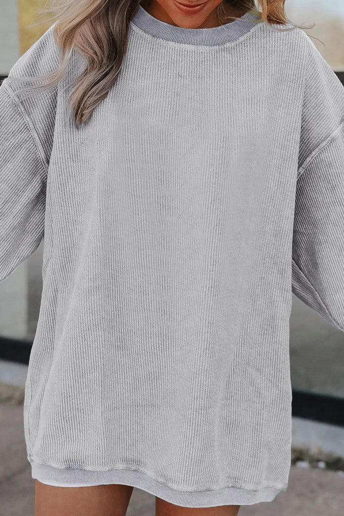 White Ribbed Corduroy Oversized Sweatshirt - Tops/Sweatshirts & Hoodies
