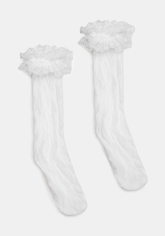 Wispin Lace Frill Socks - White
