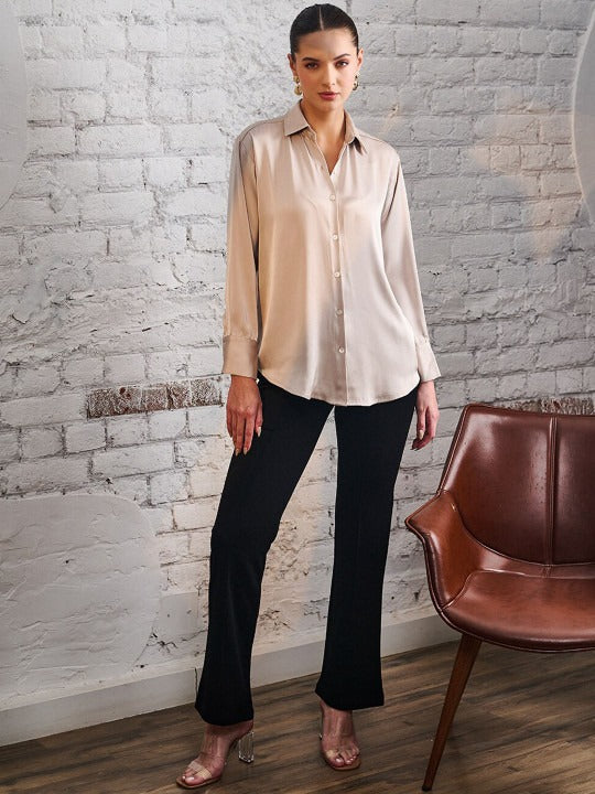 Women Black Woven Straight Fit High-Rise Trousers