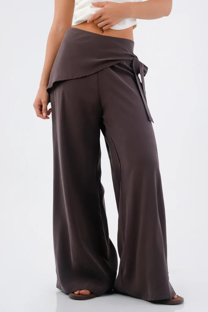 Women's Brown Palazzo Trousers with Crossed Waist