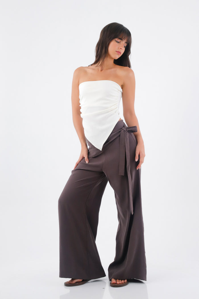 Women's Brown Palazzo Trousers with Crossed Waist