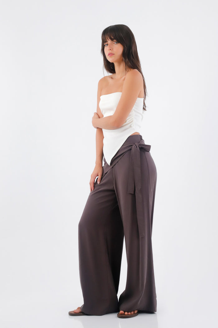 Women's Brown Palazzo Trousers with Crossed Waist