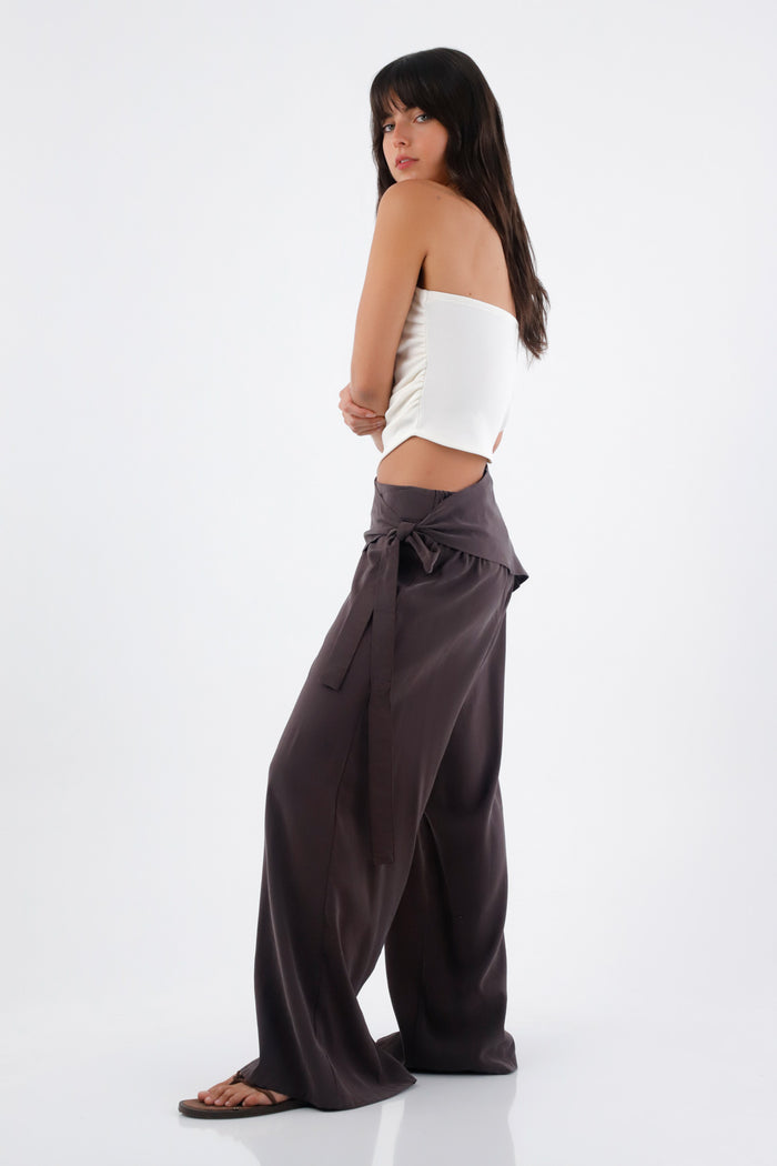 Women's Brown Palazzo Trousers with Crossed Waist