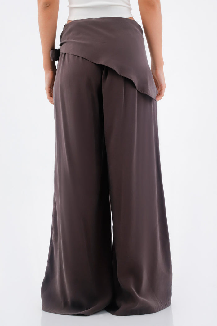 Women's Brown Palazzo Trousers with Crossed Waist