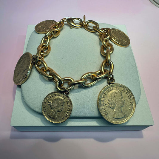 YI - Chunky Link Bracelet w Coin Medallions.