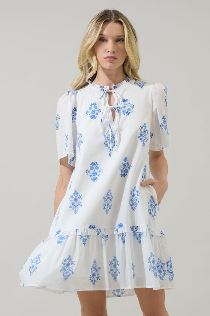 Yila Floral Kuna Tiered Mini Dress