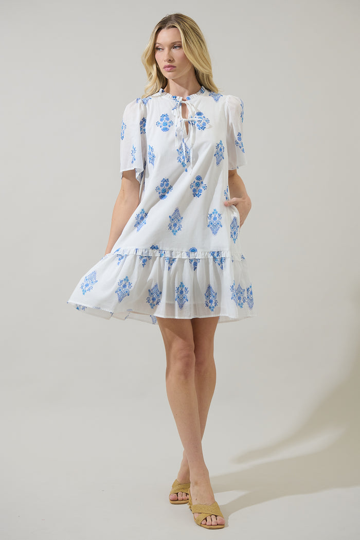 Yila Floral Kuna Tiered Mini Dress