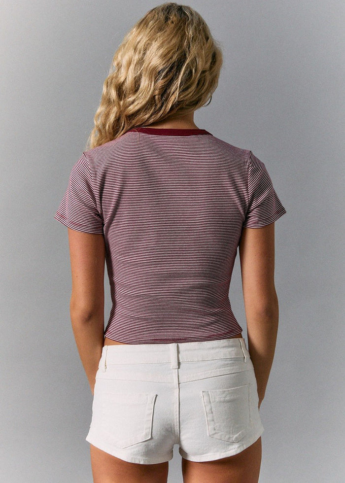 Zara Stripe Tee - Burgundy